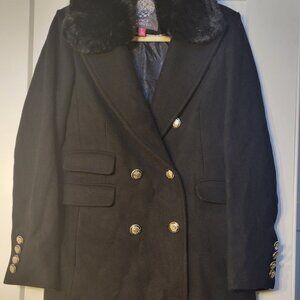Vince Camuto Double Breasted Jacket Size S W/ Removable Faux Fur Trim Black